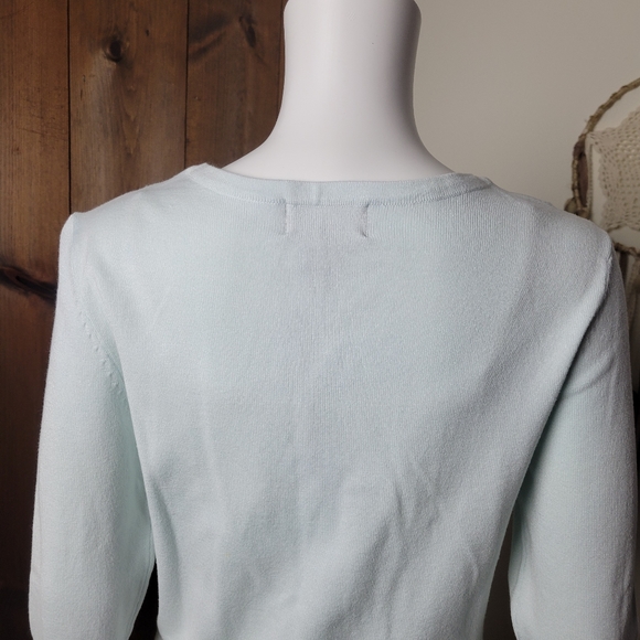 NWT LouLou Button Down 3/4 Sleeve Light Blue Cardigan - Picture 7 of 10